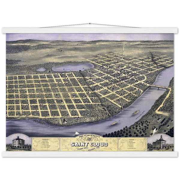 Birds-eye View of St. Cloud Minnesota 1869 Premium Matte Paper Poster & Hanger