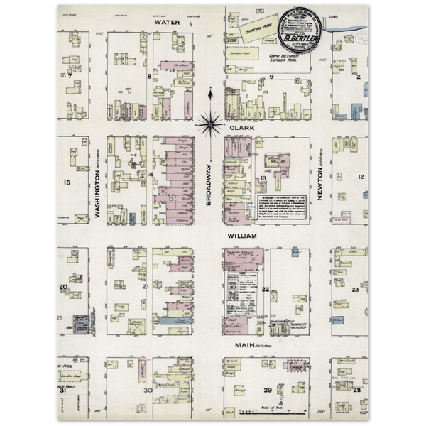 anborn Fire Insurance Map of Albert Lea, Minnesota, 1884 Archival Matte Paper Poster