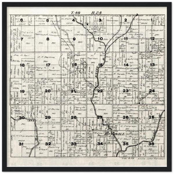 Plat Map of Knife Lake Township in Kanabec County, Minnesota, 1916Premium Matte Paper Wooden Framed Poster